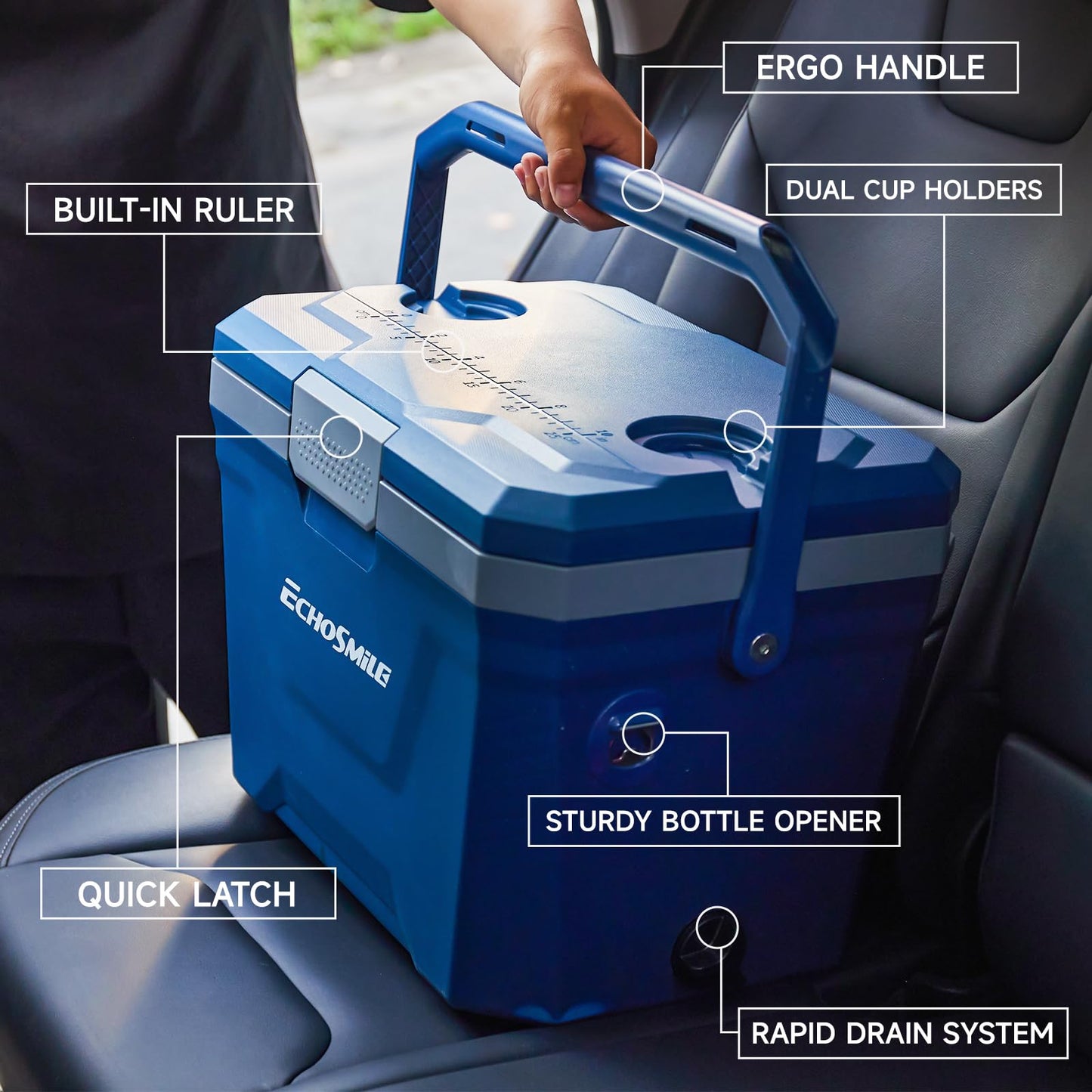 EchoSmile Ultra-Light Portable Cooler 20L/21qt, Outdoor Insulated Ice Chest Box