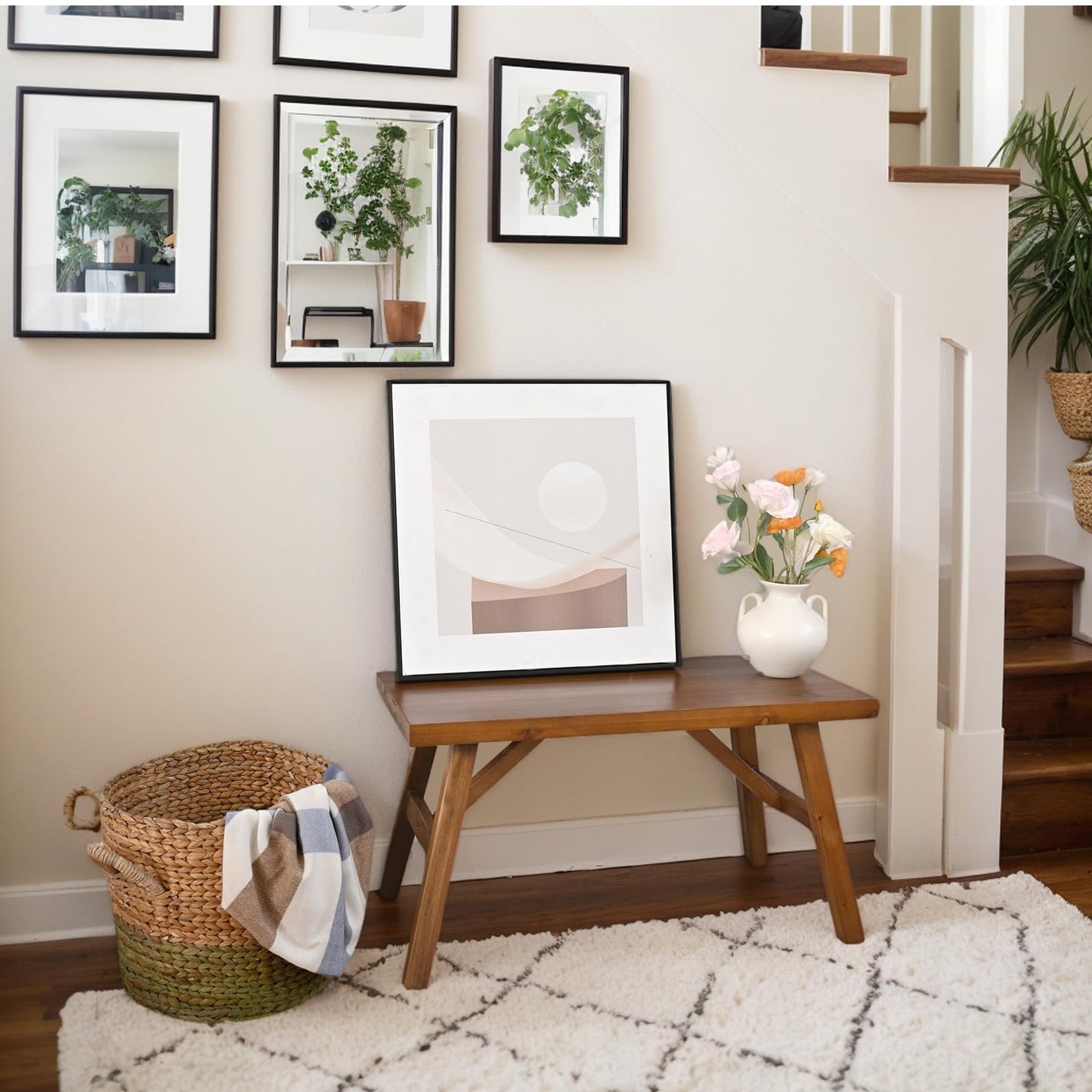 Handcrafted Solid Wood Bench, 30" - Farmhouse-Style Entryway Seating for Living & Dining Room, Rustic Design, Natural Finish