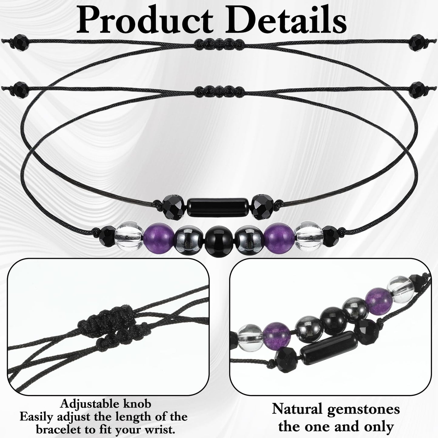 Aeaocvo 2PCS Black Tourmaline Bracelet and Black Obsidian Bracelet, Double Protection Bracelets Couples Friendship Bracelets for Women Men