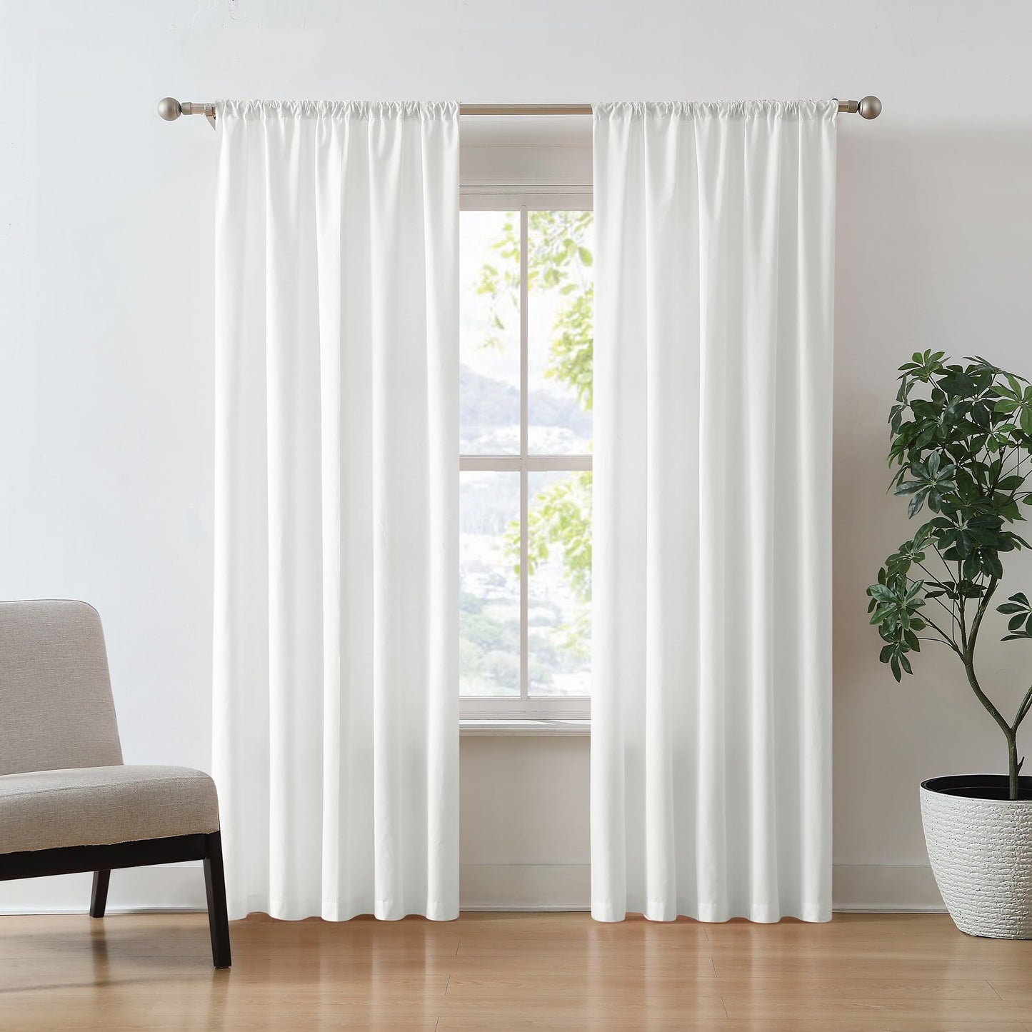 Brooklyn Loom Solid Cotton Percale White 50x84 Window Curtain Pair, Solid Color Themed, Oeko-TEX Certified Confidence