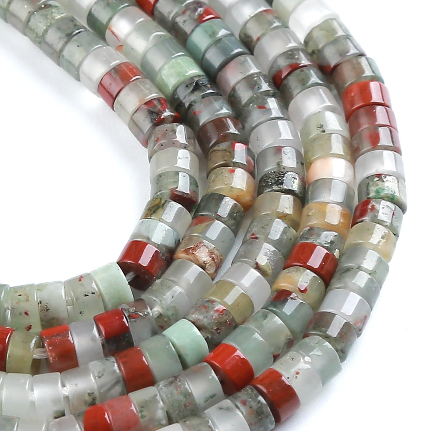 150pcs 2x4mm Natural African Bloodstone Tube Shape Beads Loose Flat Round Cylinder Flat Spacer Green Stone Beads for Bracelet Earrings Jewelry Making
