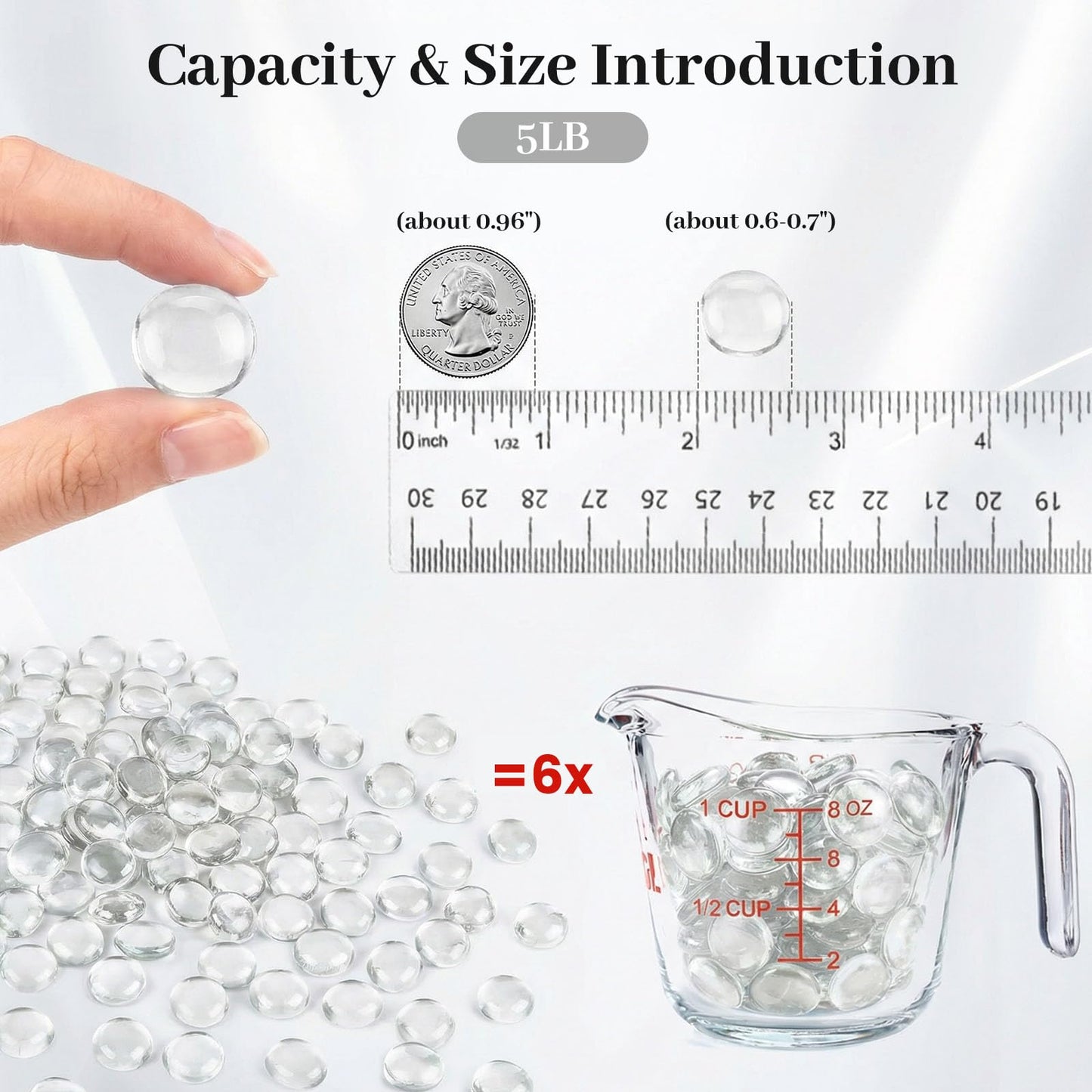 DomeStar 5Lb Flat Glass Marbles, Vase Filler, Glass Pebbles Marbles Bulk for Aquarium Table Scatters Decor