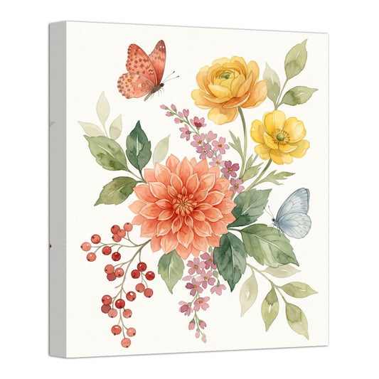 EVRISIGN Canvas Wall Art, Orange Floral Butterfly Painting Picture Prints, Vintage Botanical Poster Artwork Decor Wrapped Canvas 16x20 inch