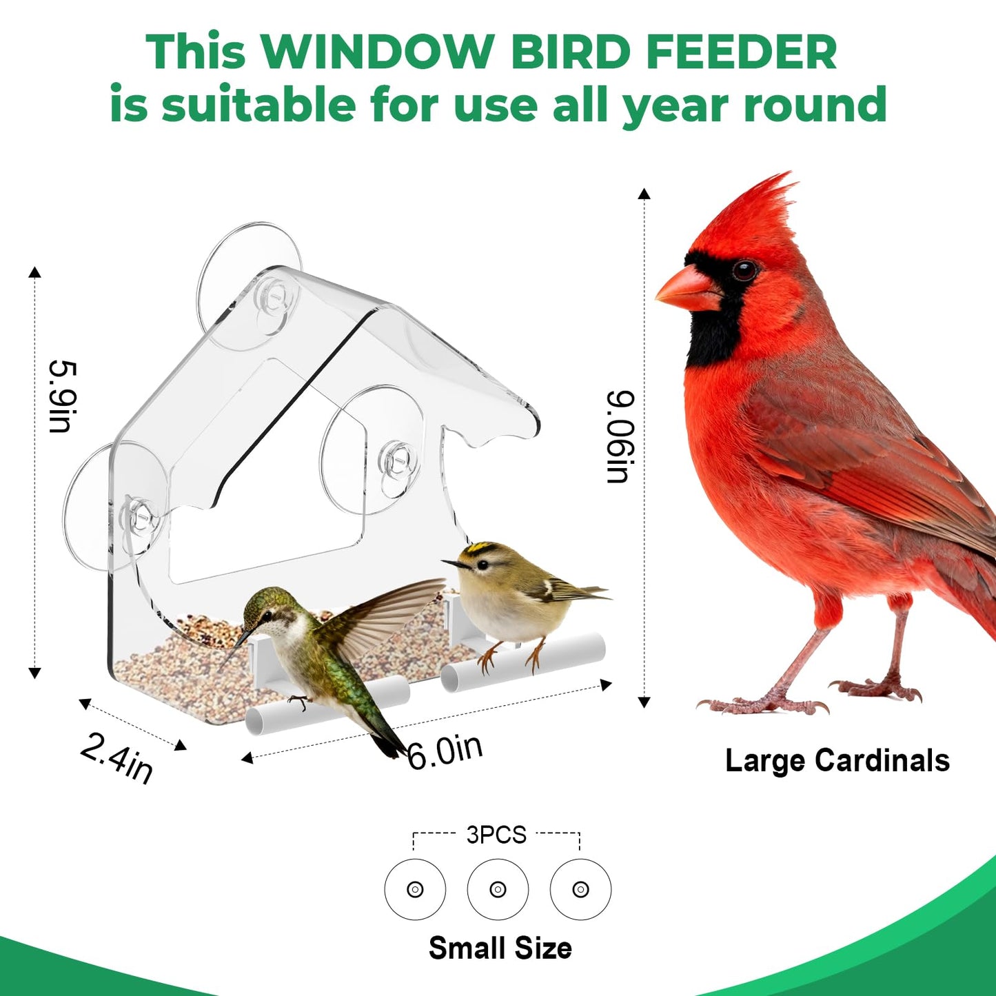 Clear Bird Feeder for Window Acrylic, Window Bird Feeders with Strong Suction Cups, Suction Cup Bird Feeder for Garden, Yard, Elderly Kids Viewing Wild Birds Outside, as a Bird Watching Gift