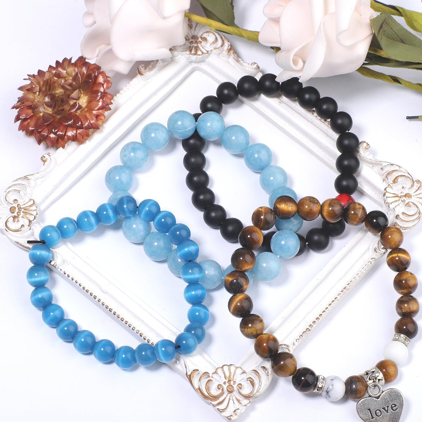 NITOPUPU 100Pcs 8mm Natural Smooth Black Agate Beads Round Loose Gemstone Stone Beads for Jewerly Making with Crystal Stretch Cord