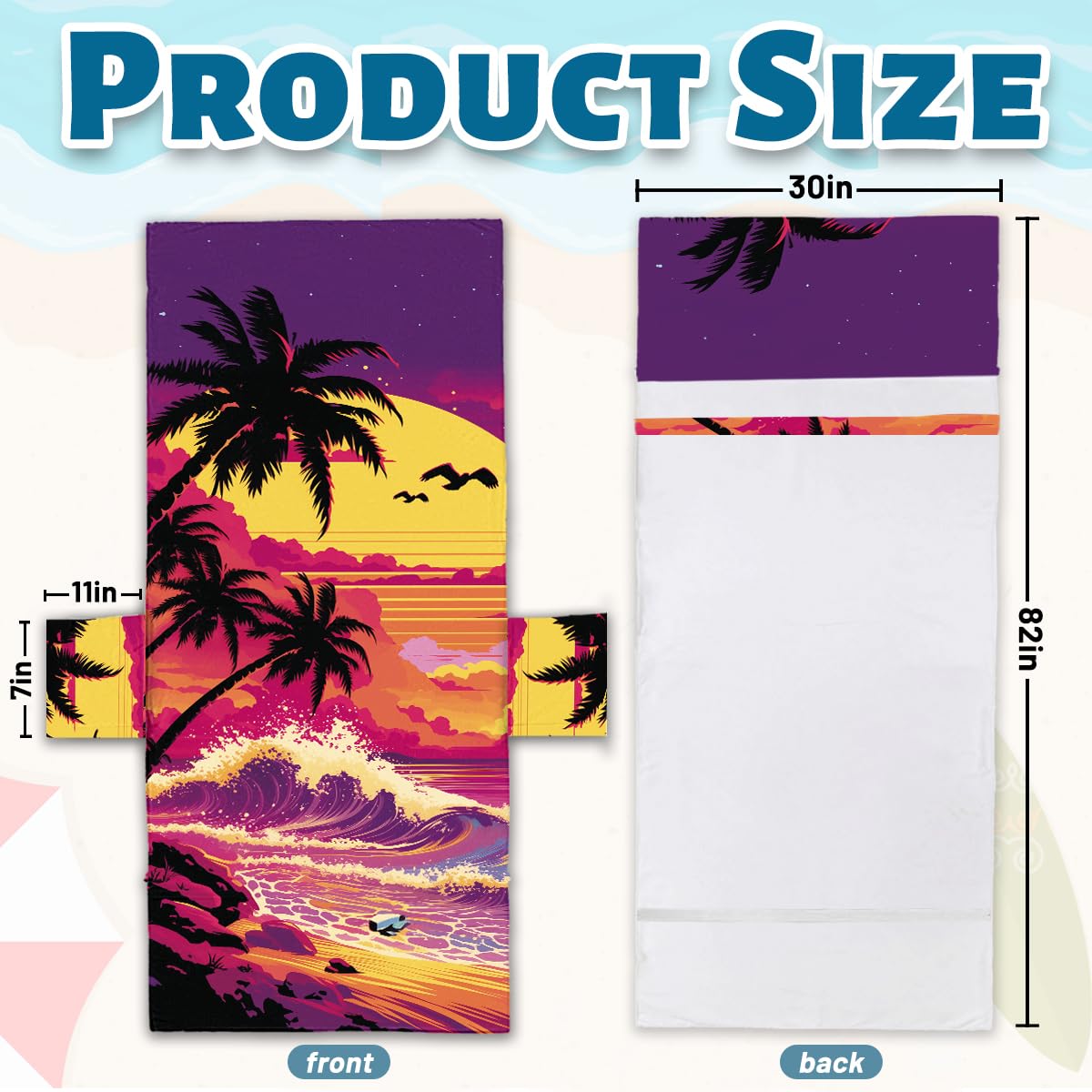 2 PCS Sunset Lounge Chair Towel Cover, Coconut Trees Beach Chair Covers, Chaise Lounge Cover with Pockets for Pool Sunbathing Beach Garden Courtyard Outdoor Trips, 85" X 30"