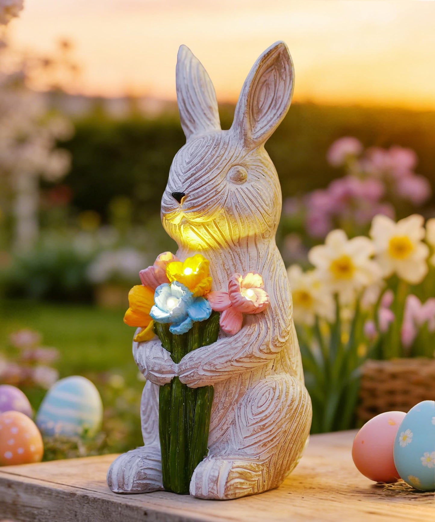 Nacome Solar Bunny Garden Decor: Outdoor Rabbit Statue with Succulent for Yard Art Lawn Ornaments Porch Patio Balcony - Easter Birthday Gifts for Mom Women Grandma