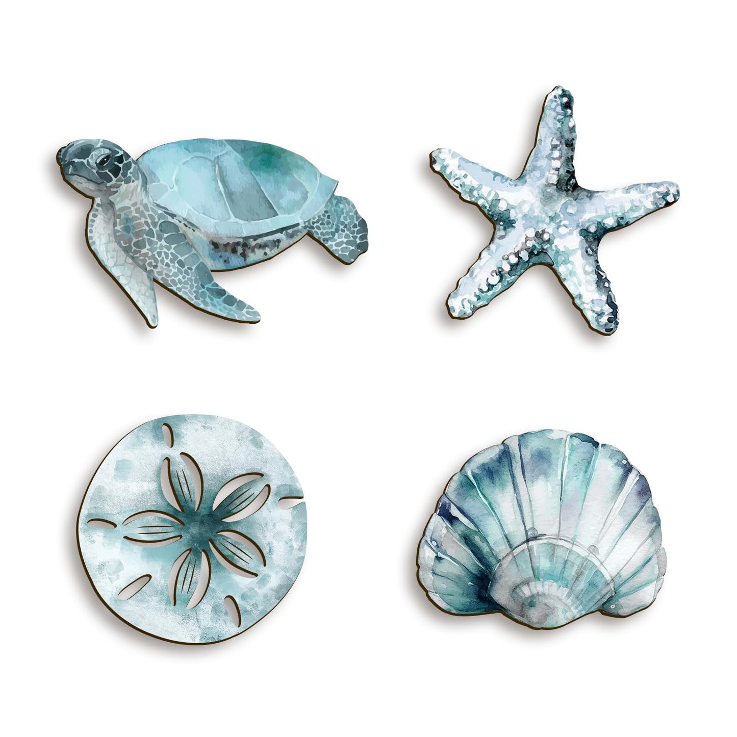 VGICH 4Pcs Wooden Beach Wall Art Coastal Hanging Decor with Turtle, Starfish, Crab, Shell for Nautical Living Room, Bathroom, Bedroom