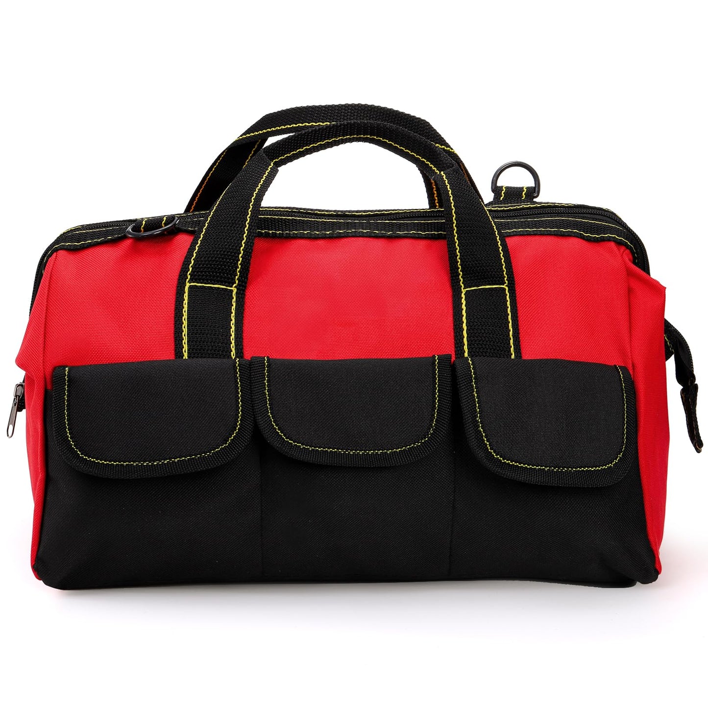 Hiceeden 16 Inch Wide Mouth Tool Bag, Collapsible Tool Tote with Waterproof Coating and Adjustable Strap, Portable Electrician Tool Organizer Handbag with 5 Outside Pockets, Red