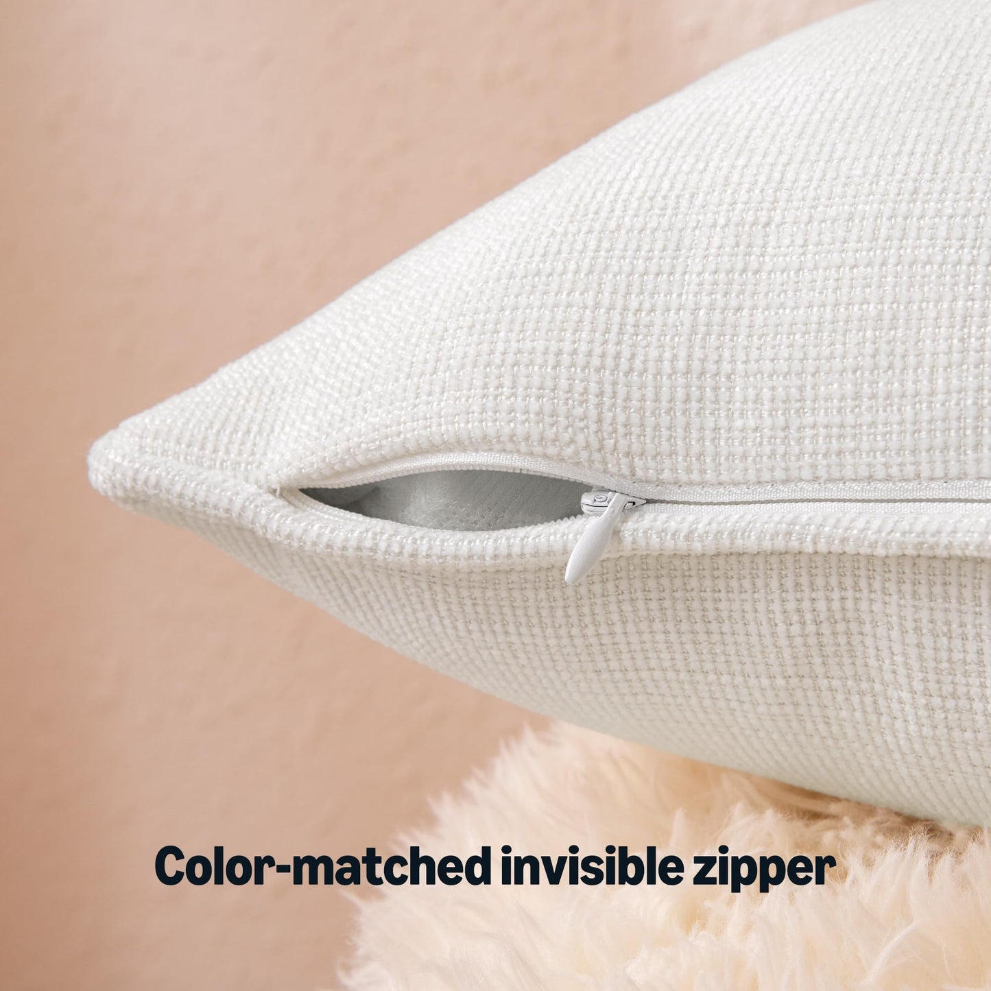 Amazon Basics Faux Linen Throw Pillow Covers with Hidden Zipper Closure, 18 × 18in, White, Pack of 2