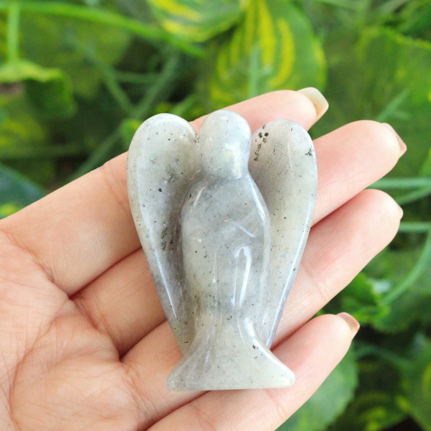 YATOJUZI 2" Crystal Angel Decor Labradorite Healing Polished Gift Stone Sculpture Statue Hand Carved Cute Figurines Gemstone Reiki Home Room Office Desk Decoration Guardian Angels Gifts for Women Men