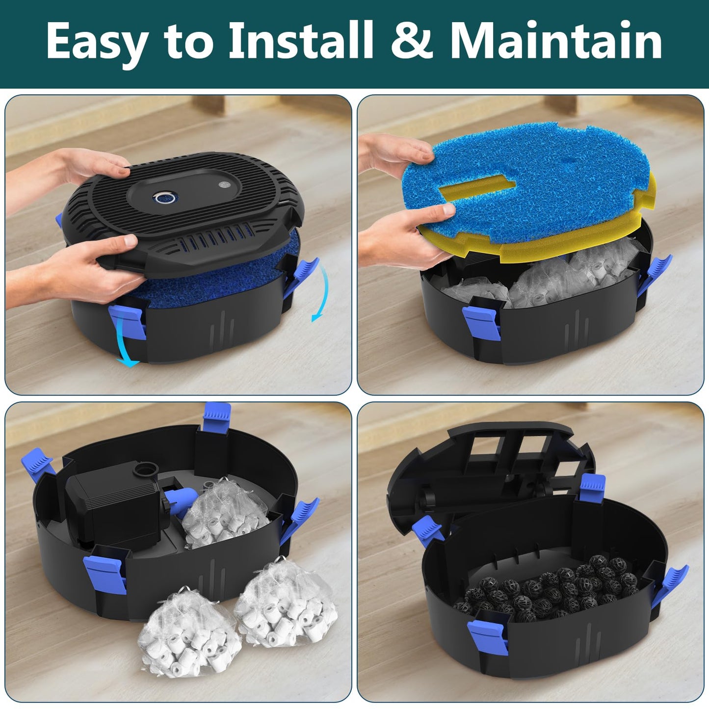 AquaMiracle Pond Filter with Pump Fountain Kits | 850GPH Pond Filter with Pond Pump & Fountain Kit | 3 Spray Patterns | Water Feature | Koi Pond Filters for Outdoor Ponds 500-750 Gal
