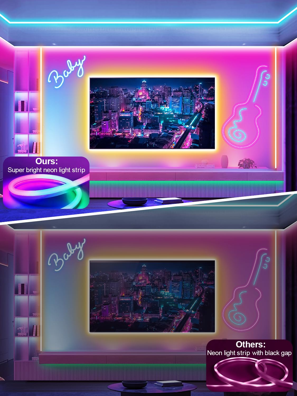 NBBUFF 100FT Led Neon Rope Lights Music Sync, RGB Led Strip Lights Outdoor, Neon Led Light Strip with Remote & App Control, DIY Flexible Led Lights for Bedroom, Gaming, Party, Room Decor (2 * 50FT)