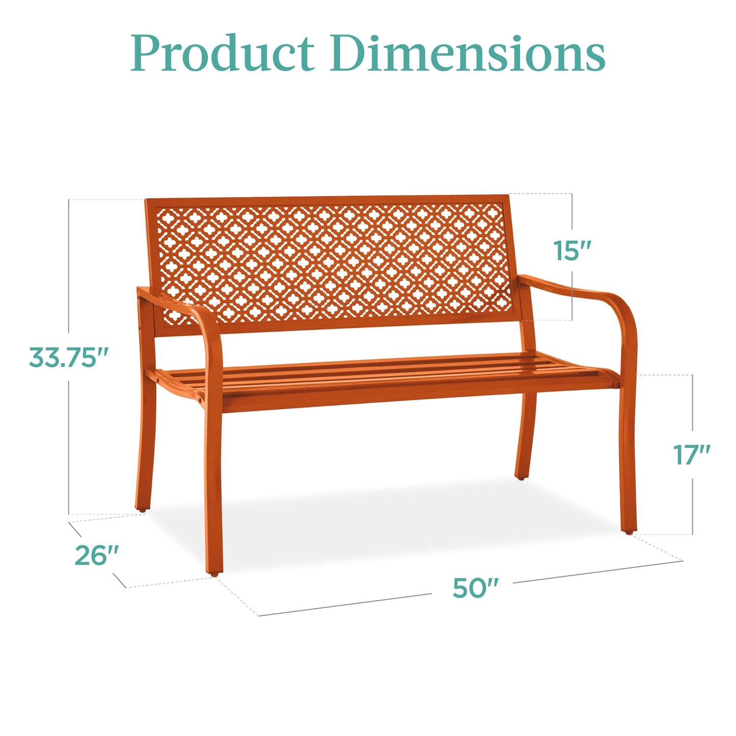 Best Choice Products Outdoor Bench 2-Person Metal Steel Benches Furniture for Garden, Patio, Porch, Entryway w/Geometric Backrest, 790lb Capacity - Carrot