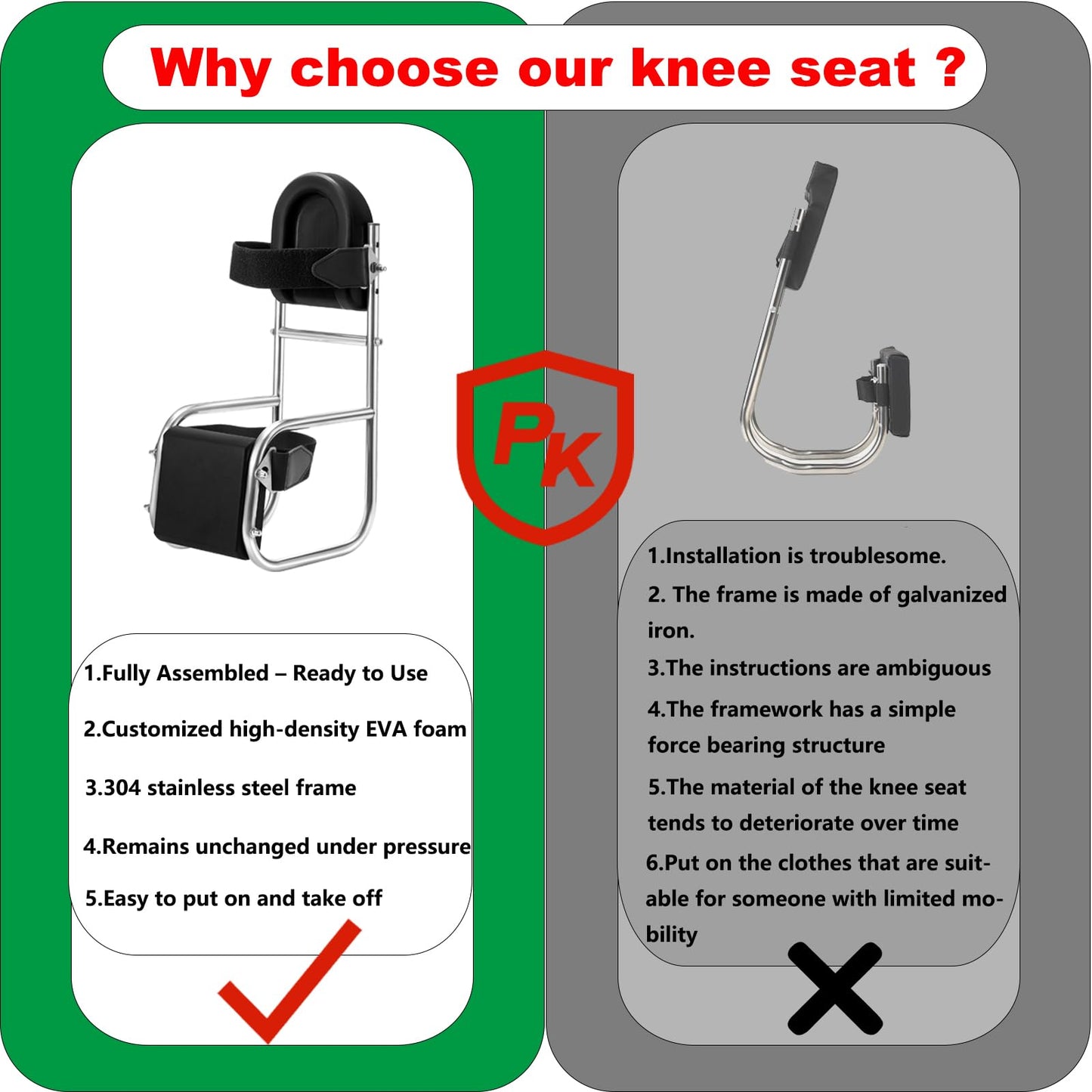 Gigagreet 2-Pack Gardening Knee Seat, No Assembly Required, Pre-Assembled Stainless Steel Frame with Thick EVA Foam, Ergonomic Knee Seat Stool for Gardening, Floor Cleaning, DIY & Home Tasks