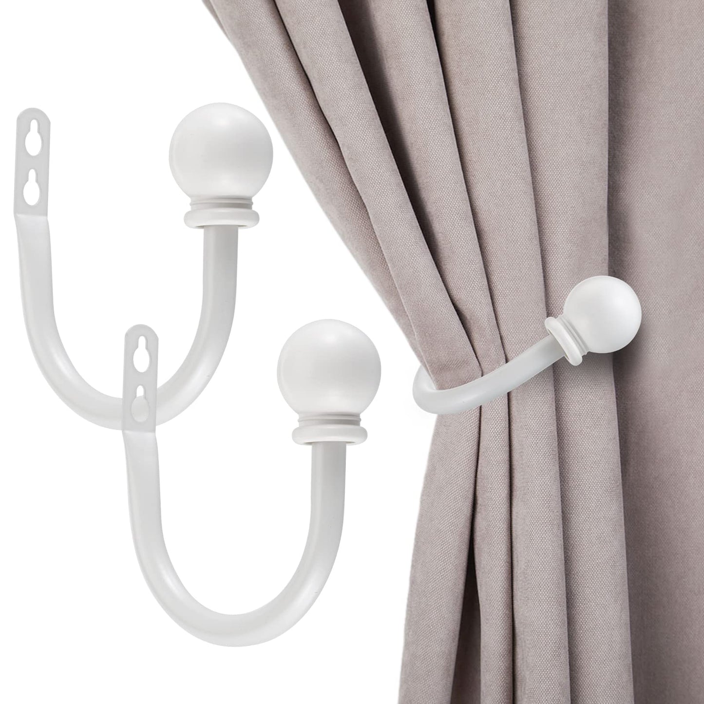 Sumnacon Set of 2 Decorative Curtain Holdbacks, Wall Mounted Aluminum Alloy Window Drapery Tiebacks for Bedroom, Livingroom Office Come with Screws, White