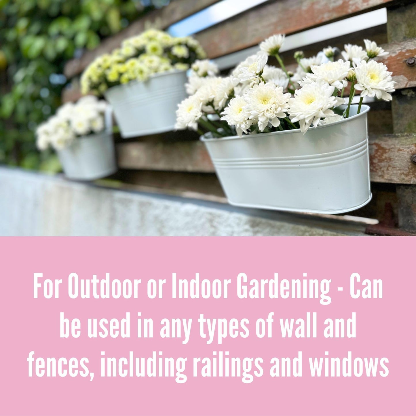 LaLaGreen Rail Planters for Outdoor (10 Pack, 11.2 Inch) White Metal Iron Strawberry Planter Hanging Flower Pots, Deck Railing Fence Bucket Wall Mount Window Box Plant Holder with Hooks Porch Decor