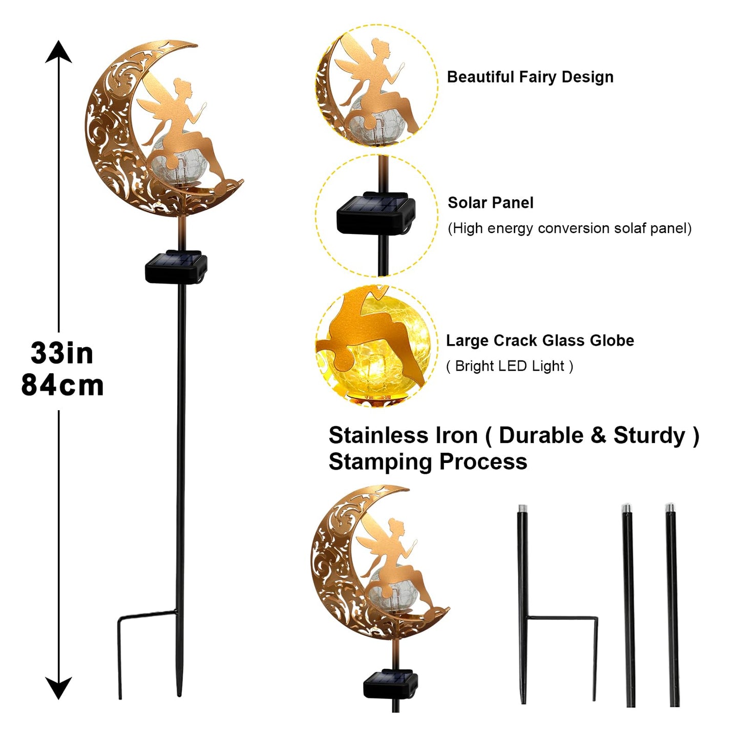 Solar Garden Lights Pathway Stake Lights Waterproof, Gift for Women Mom Grandma Wife Daughter, Moon Fairy Glass Globe with Angel Decor, Outdoor Decor Lights for Walkway, Yard, Lawn, Patio or Courtyard