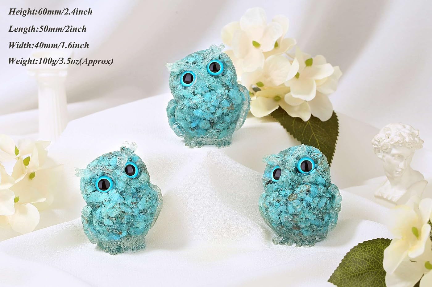 LAIDANLA Turquoise 2.4" Owl Statue Natural Healing Crystal Cute Owl Animal Figurine Pocket Sculpture Reiki Spiritual Energy Gemstone Home Office Room Desk Decor Gifts for Women Men
