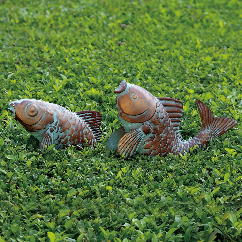 G/N Set of 2 Koi Fish Decor Outdoor Statue Sculpture Garden Pond Fishes Yard Art Antique Copper Koi Sculptures & Statues Large Metal Koi Fish Figurine Ornaments Décor Gifts for Women Mom Grandma