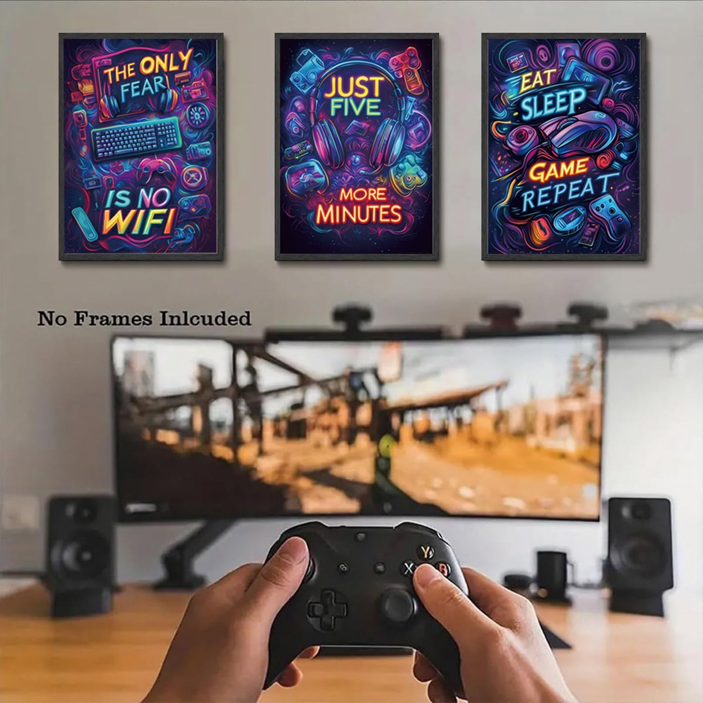 Yolbcdr Neon Gaming Posters Video Game Wall Art Prints Set of 3 Game Room Decor Gaming Sign Painting Playroom Cool Pictures Gamer Wall Decor for Boy Teen Men Bedroom Bathroom 12x16in Unframed