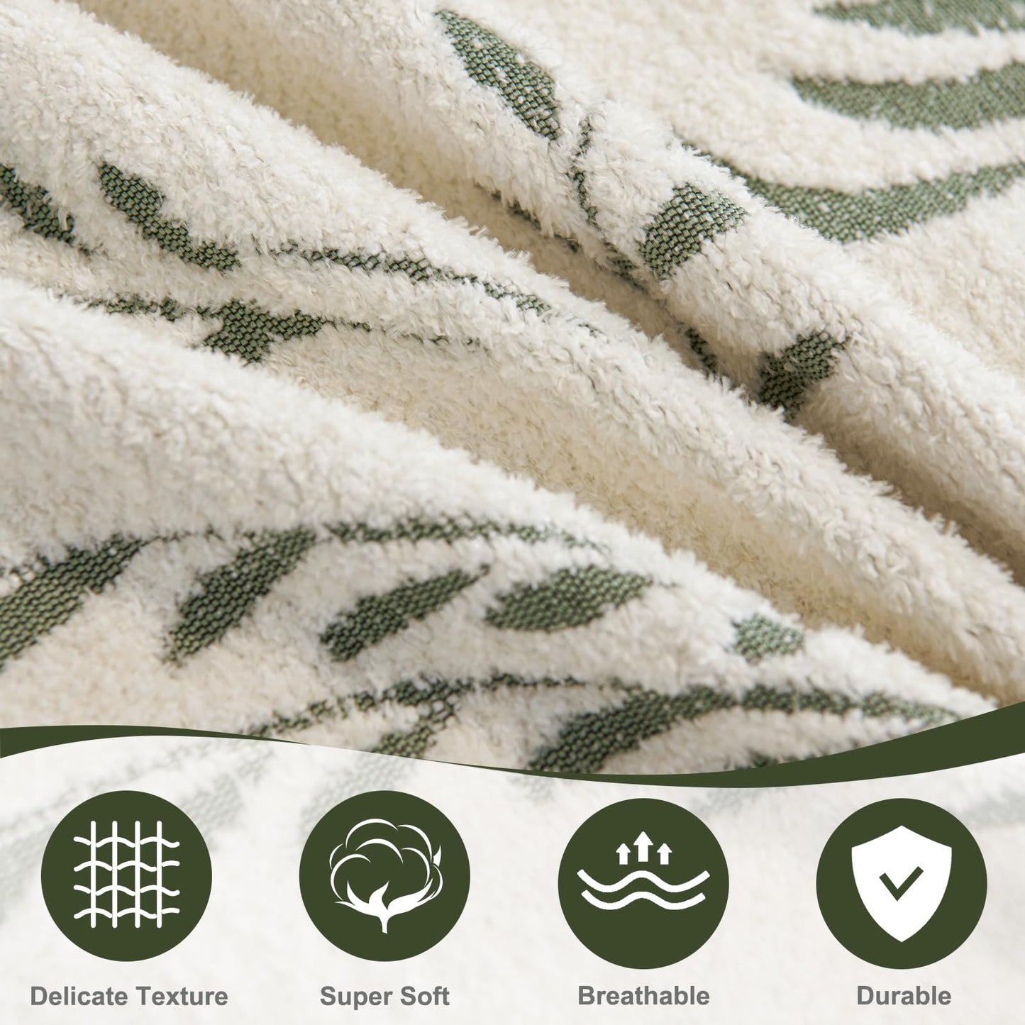 VOGOL Anti-Scratch Chenille Couch Cover, Sage Green Leaf Pattern Sofa Protector, 70x134 Durable Woven Throw for 3 Cushion Couch, Modern Living Room Decor, 1 Pack