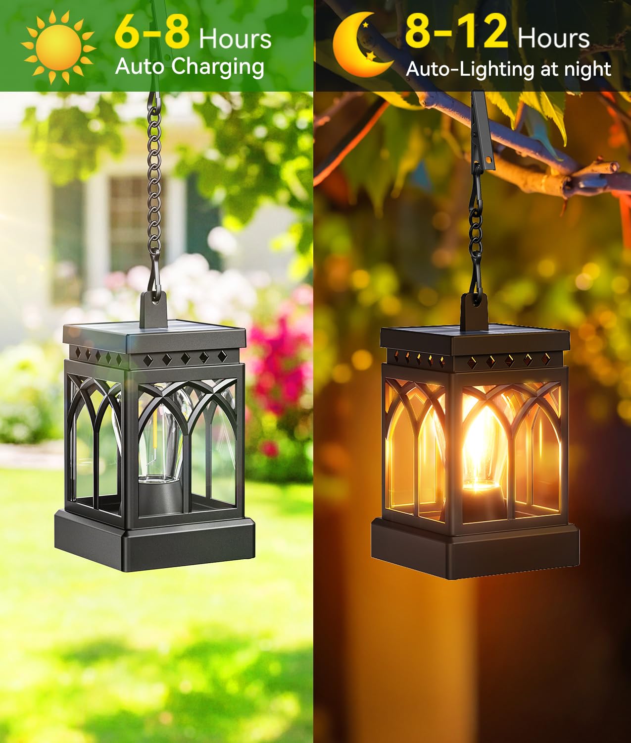 KOOPER 4 Pack Solar Lanterns Outdoor Waterproof, Brighter Hanging Solar Lantern Lights for Outside, Auto ON/Off Lanterns Decorative Outdoor for Garden Table Yard Path Tree Patio Lawn Decor, Gifts