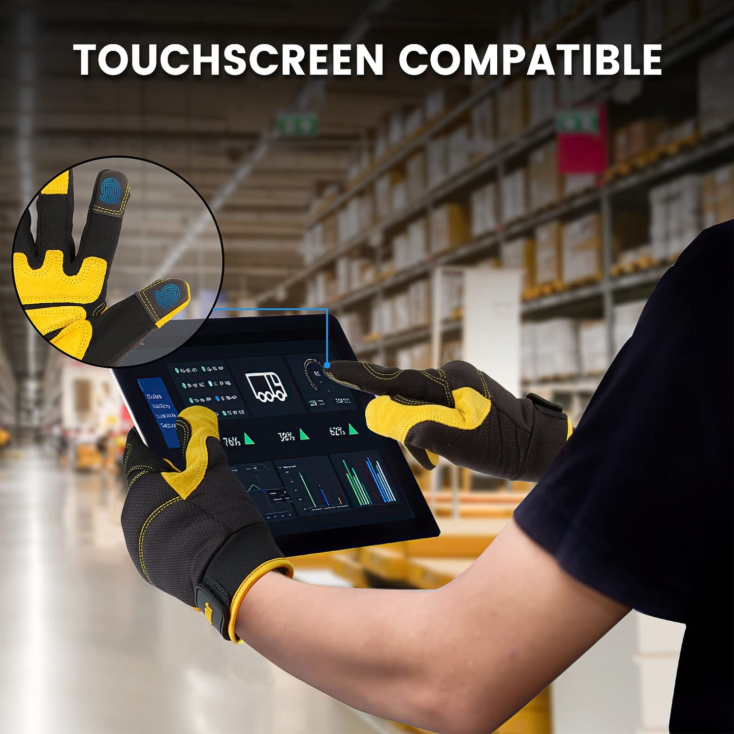 JUMPHIGH Safety Work Gloves, Men's Utility Mechanic Working Gloves for All Purpose, Touchscreen Compatible, Flexible Breathable Fit, Knuckles & Palm (M)