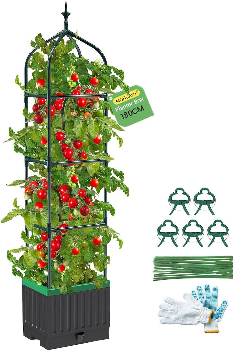 MQHUAYU Raised Garden Bed Planter Boxes with Trellis,1pcs 70.9" Self-Watering Tomato Planter Boxes with Trellis for Climbing Vegetables Plants Flowers Tomato,Use for Indoor Outdoor (Black)