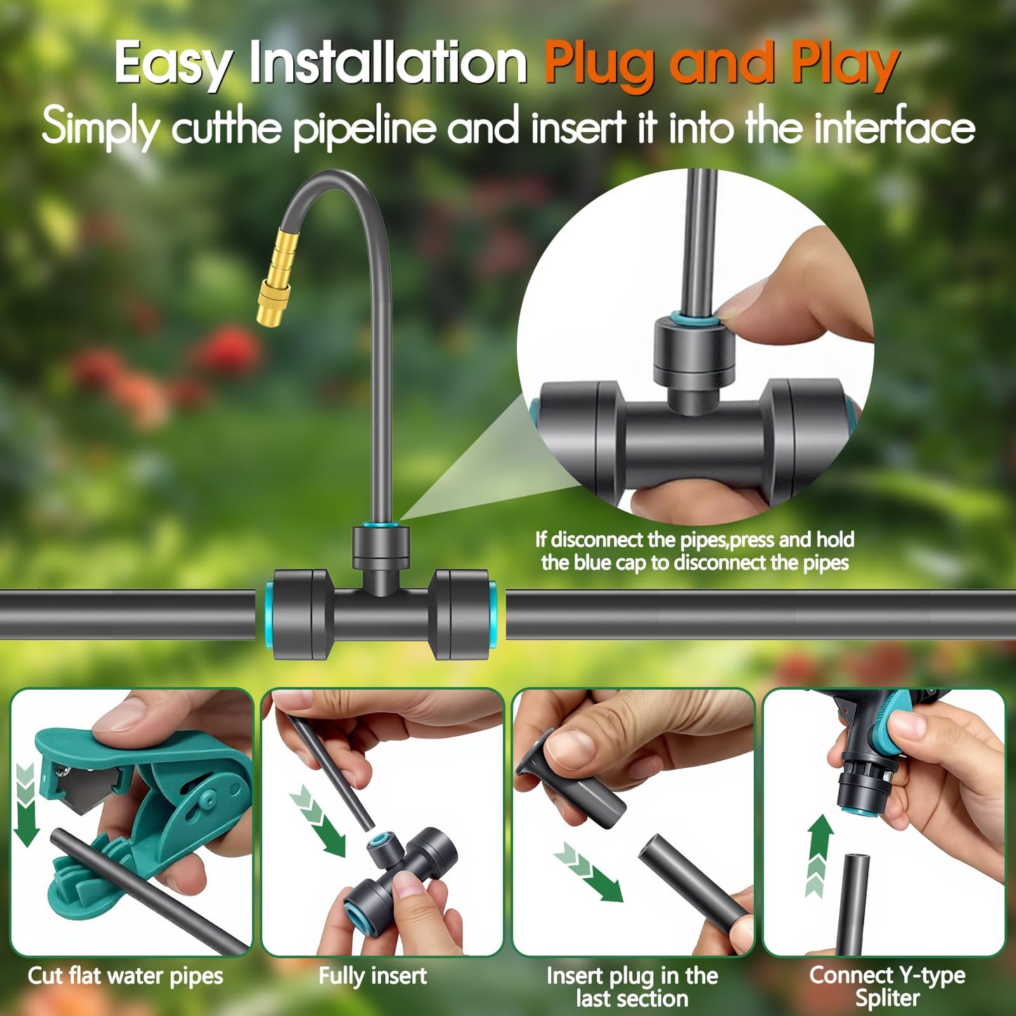 CyberOrd 360°Adjustable Drip Irrigation System Kit with Hose Timer - 98FT 1/2" Garden Watering System with 20 Copper Nozzles, Greenhouse Accessories, Irrigation System for Garden,Yard, Lawn, Plant