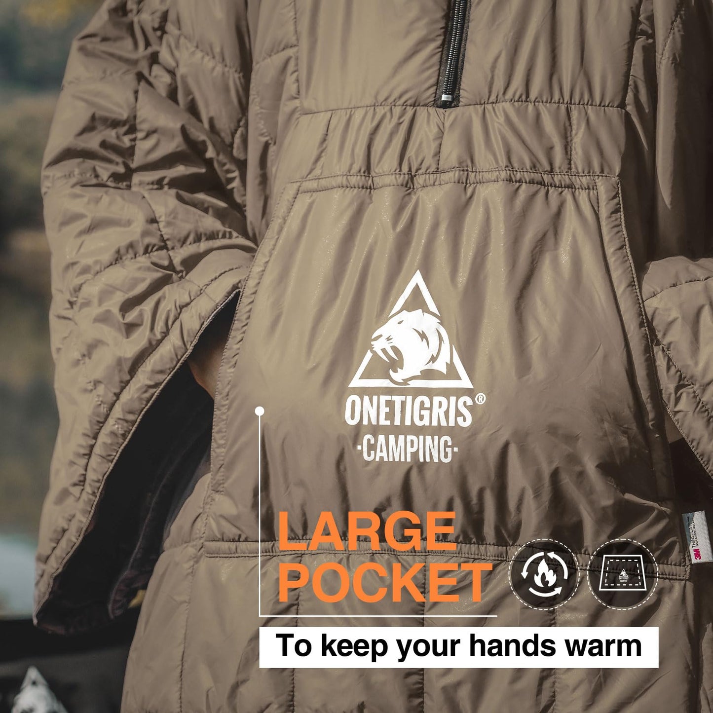 ONETIGRIS Camping Blanket Poncho with with Recycled Synthetic Insulation,Wearable Hoodie Blanket | Ultralight Water-Resistant Warm Camping Blanket for Outdoor, Hiking, Stadium