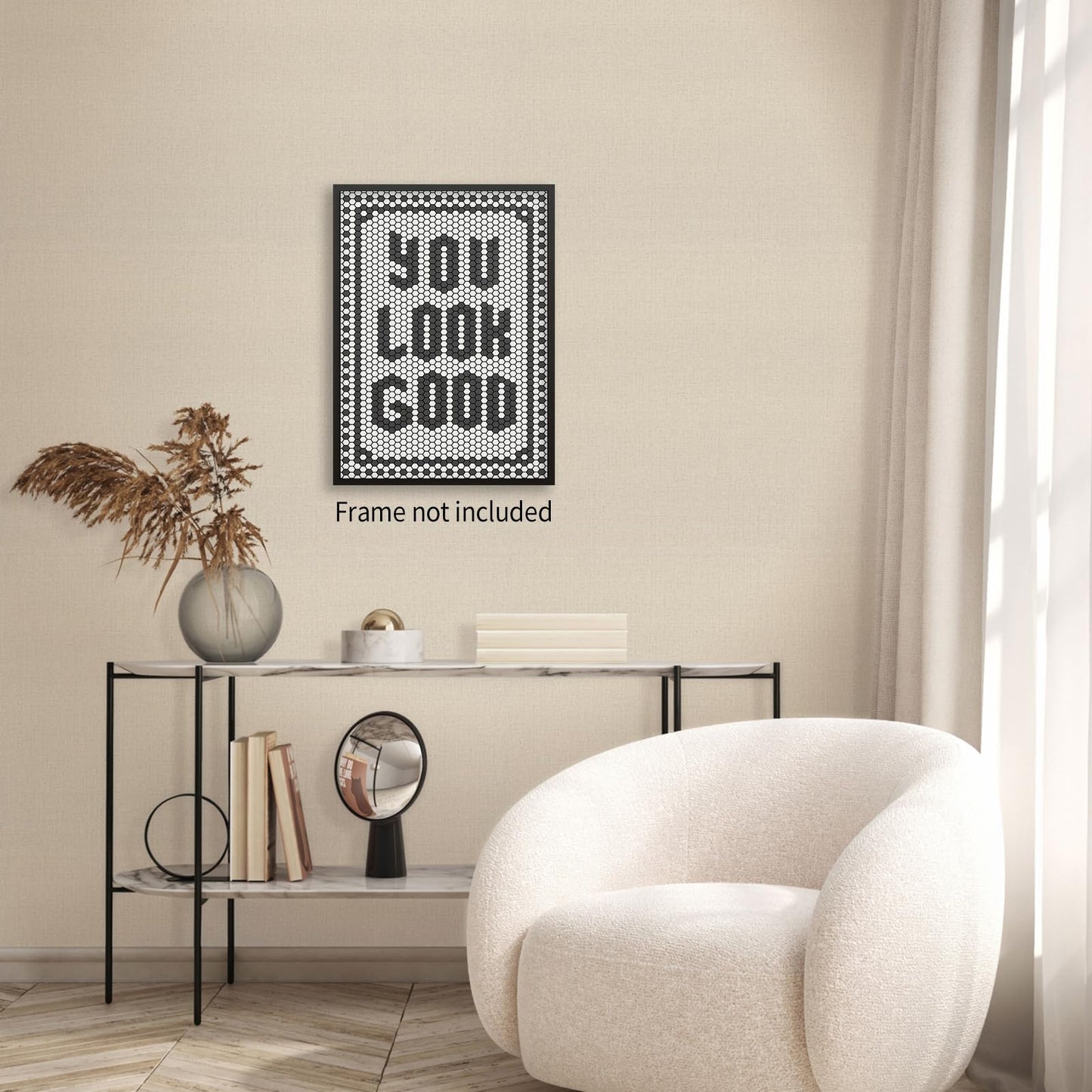 OMANI Black and White Quotes Wall Art Trendy Minimalist You Look Good Poster Funky Hexagon Tile Canvas Prints for Living Room Bathroom Wall Decor 12x16 inch Unframed