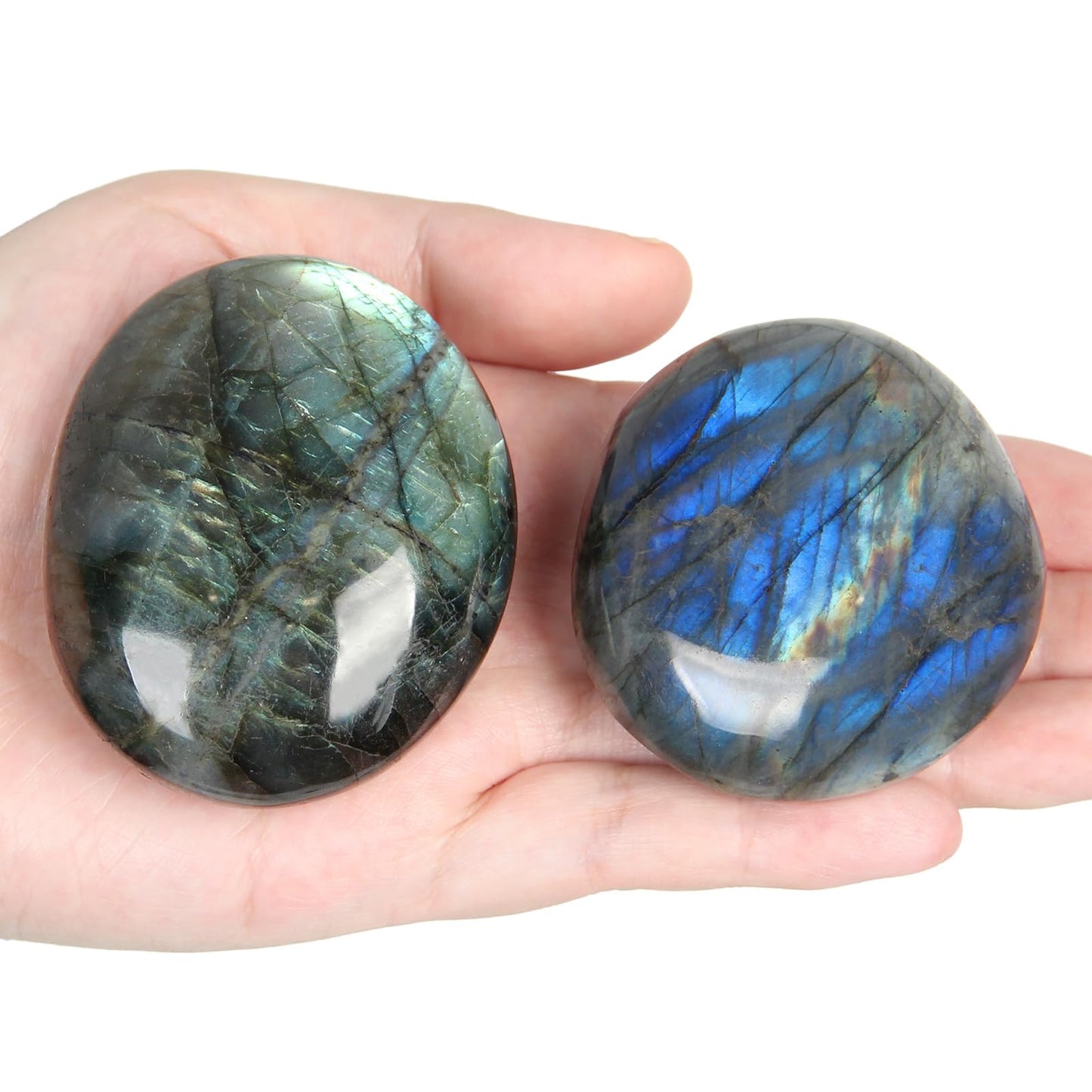Orientrea Labradorite Palm Stone-2 Pcs Labradorite Pocket Energy Stones, Smooth Healing Crystal Worry Stone