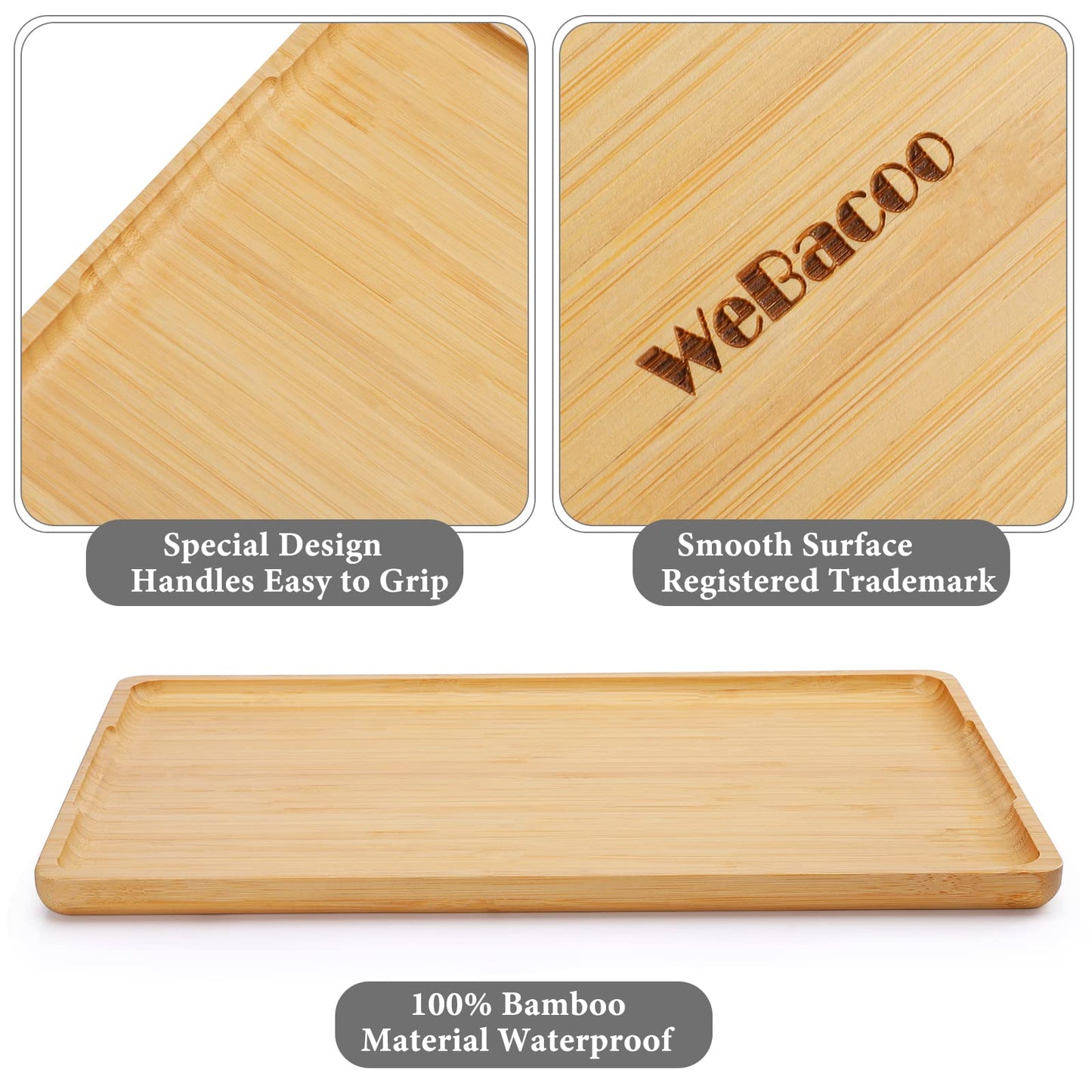 Webacoo Bamboo Tray with Handles - Lightweight Serving Tray for Breakfast in Bed, Coffee Table, BBQ, Kitchen, Ottoman & Party - Perfect for Lap, Couch & Gifting - Large Size Wood Tea Tray - 15”x10”