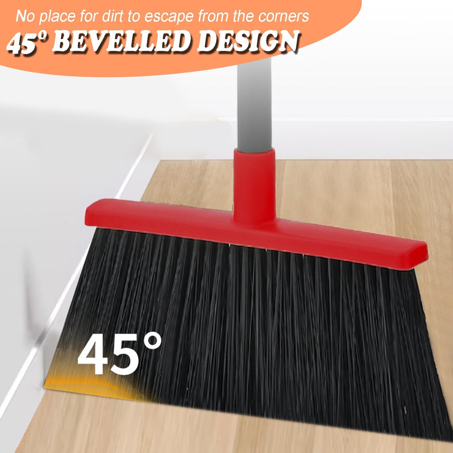 Xifando Heavy-Duty Adjustable Angle Broom with 56" Steel Handle - Ideal for Home, Garage, Kitchen, Bathroom, Office, and Outdoor Use - Durable & Efficient Cleaning Tool for Hard Floors (Red)