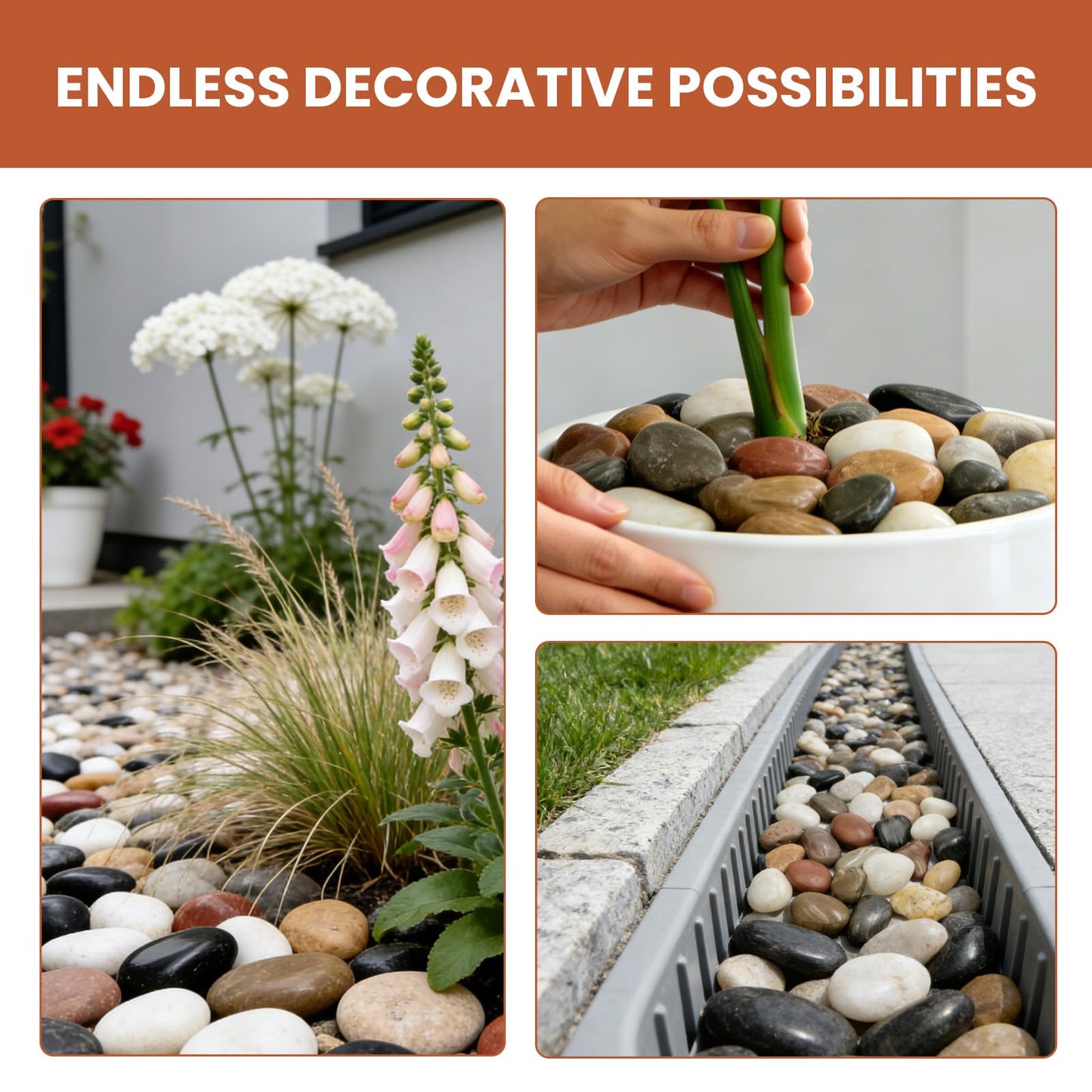 Mengdewei 6lbs Polished River Rocks for Landscaping, 2-3 Inch Mixed Pebbles for Garden, Decorative Stones for Plants, Potted Succulents, Fish Tank, Aquarium Decor, Outdoor Yard & Walkways