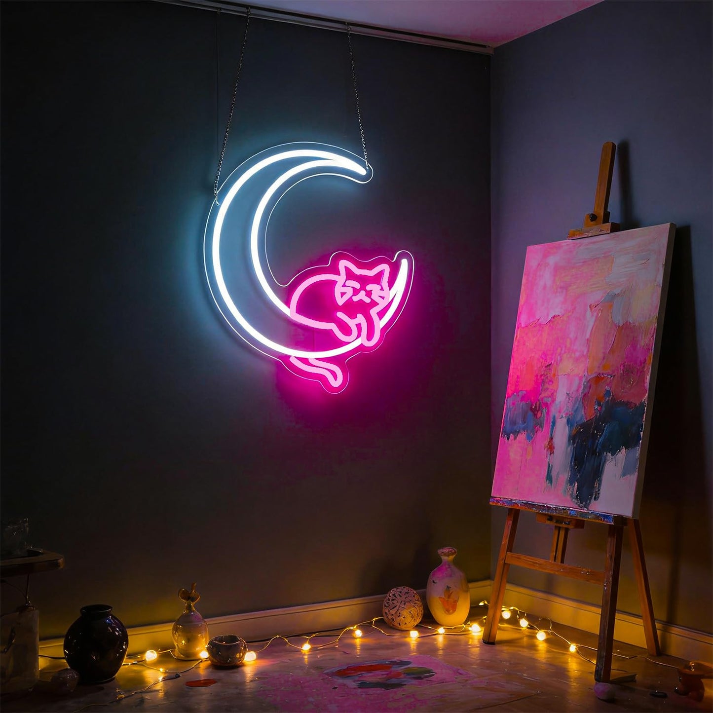 Moon Cat Neon Sign Girl Room Decor Led Neon Lights Signs for Wall Decor USB Powered Led for Room Decoration