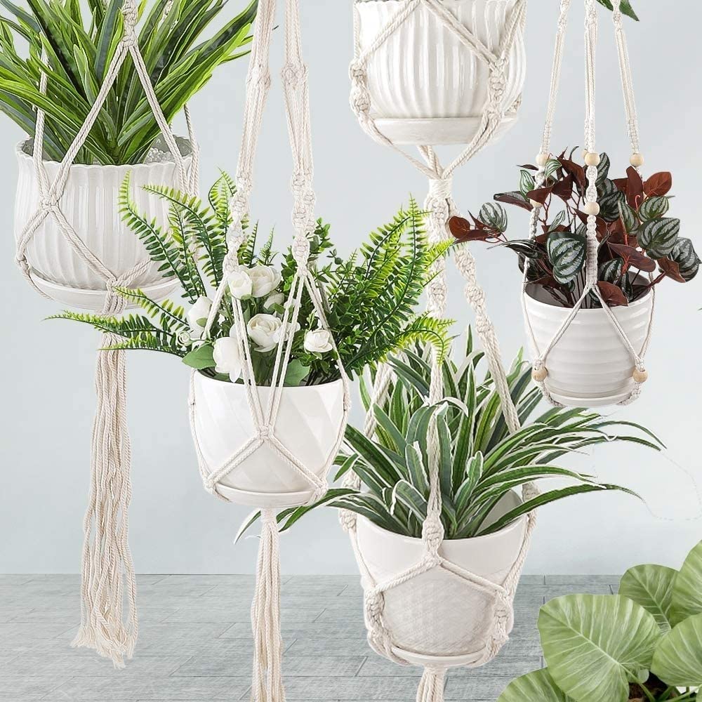 AroudightElive Plant Holder Basket Handmade Macrame Plant Hanger Flower Pot for wall Decoration countyard Garden Knotted Lifting(13)