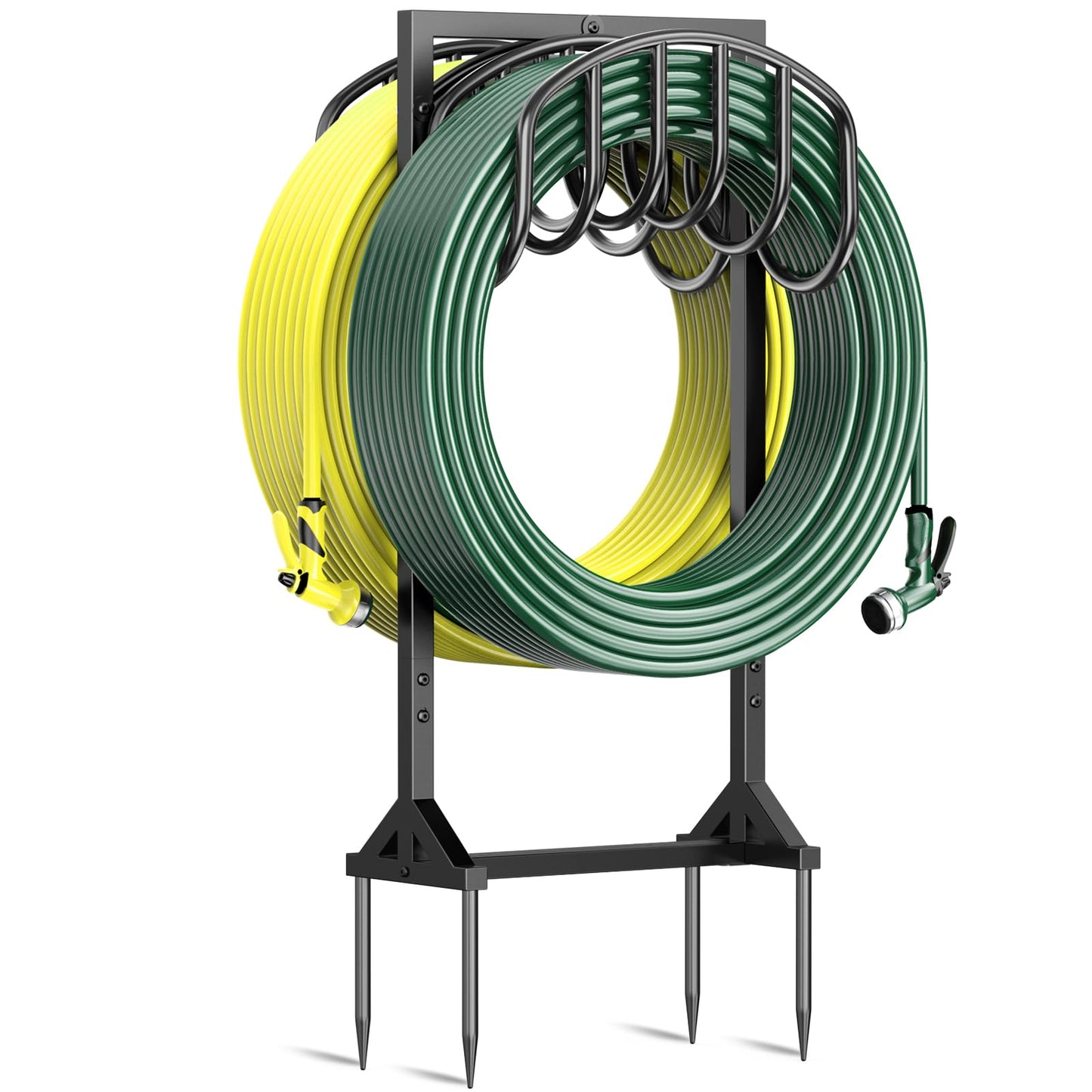 Garden Hose Holder Holds 2 x 151FT Hoses, Heavy-Duty Metal Freestanding Hose Stand Hanger with Stable Base, Rustproof Water Hose Holders for Outside Yard Lawn Farm, Black