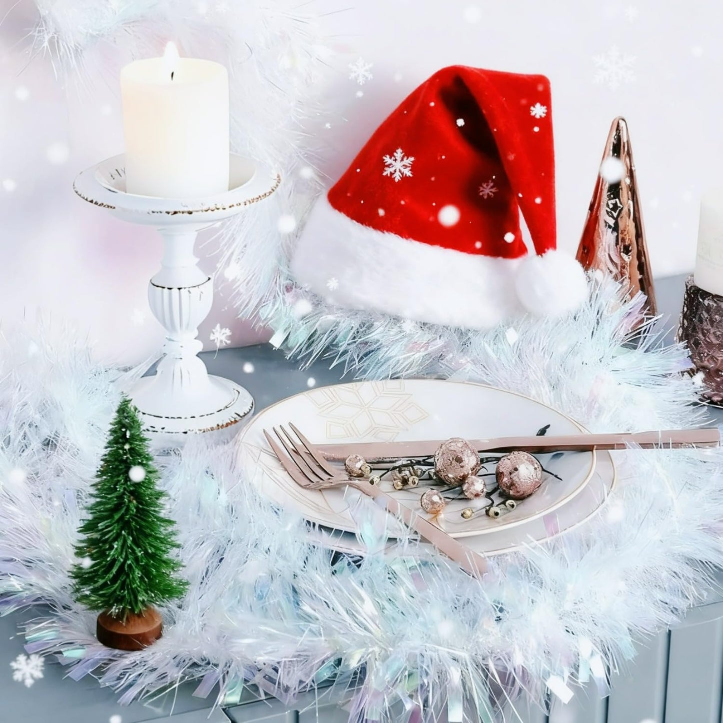 1Pc White lridescent Garland, Metallic Hanging Garland for Christmas Tree Wedding Anniversary Date, Perfect for Indoor Fireplace Home Decoration