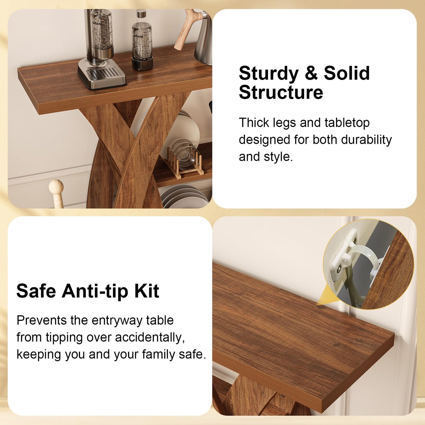 Tarnorci Console Tables, 55-Inches Walnut Console Table with Storage 3-Tier Farmhouse Narrow Entryway Table for Living Room, Hallway, Foyer(Brown)