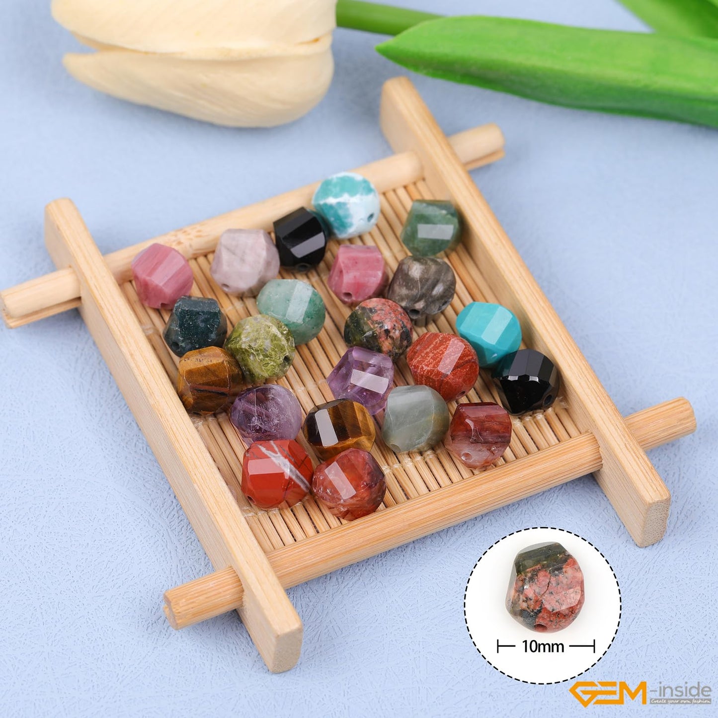GEM-Inside 32Pcs 10mm Twist Faceted Dyed Lapis Lazuli Malachite Jasper Gemstone Charms Beads for Bracelet Necklace Jewelry Making Power Energy Chakra Beads