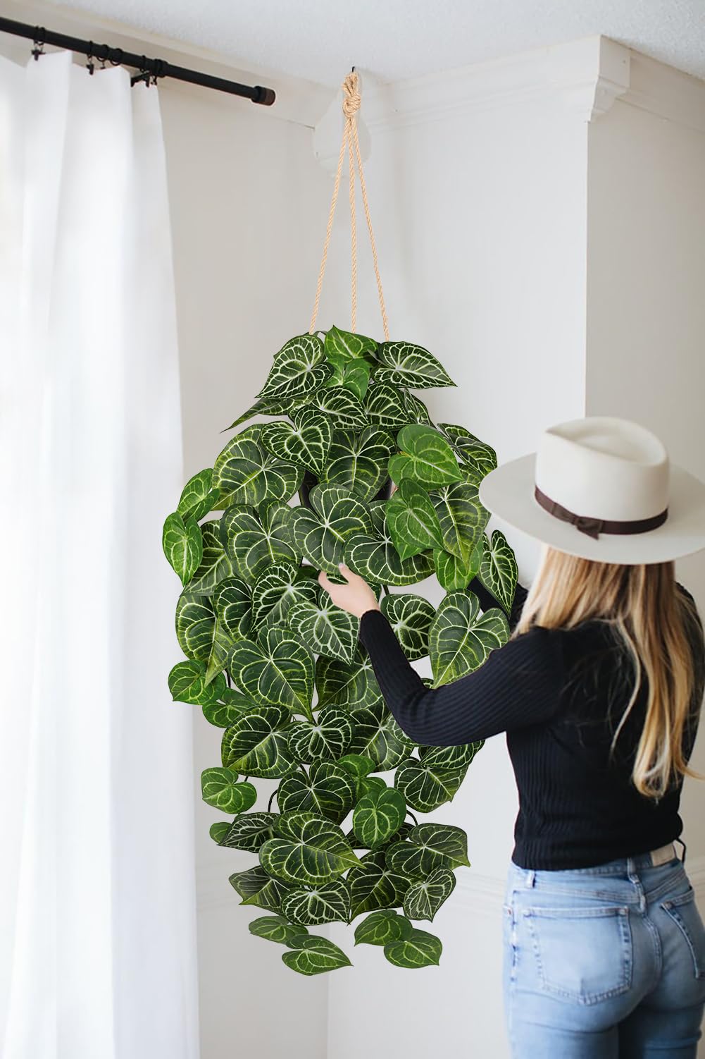 Large Fake Hanging Plants in Pot with Hook, 37" Artificial Hanging Pothos Long Vines Plants, Fake Potted Greenery Plant for Room Wall Living Room Bathroom Kitchen, Big Faux Ivy Houseplants for Shelf