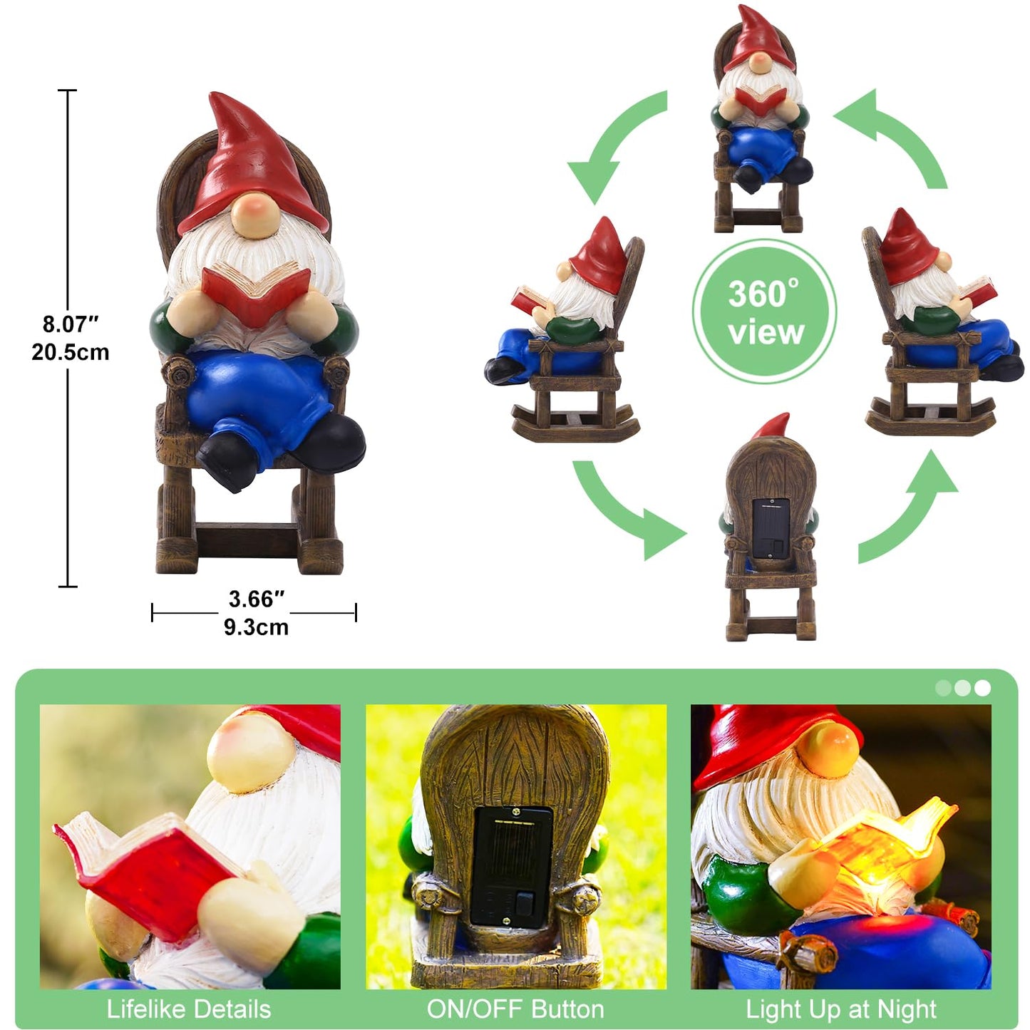Tiejiajiang Gnome Reading Solar Statue - Outdoor Solar Gnome Reading on a Chair Garden Decor - Unique Design Ideal Gifts for Women,Mom