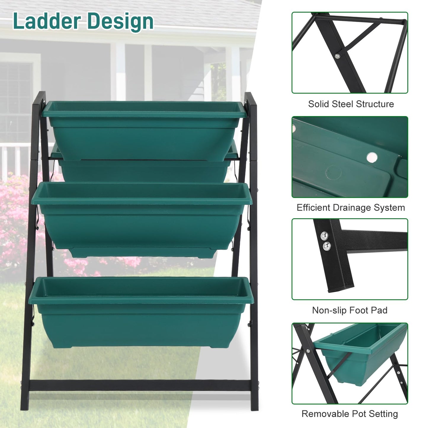5-Tier Vertical Raised Garden Bed with 5 Planter Boxes, Large Mobile Garden Planter Stand for Herbs Flowers Vegetables, Outdoor Indoor Tiered Plant Bed for Patio Balcony Backyard