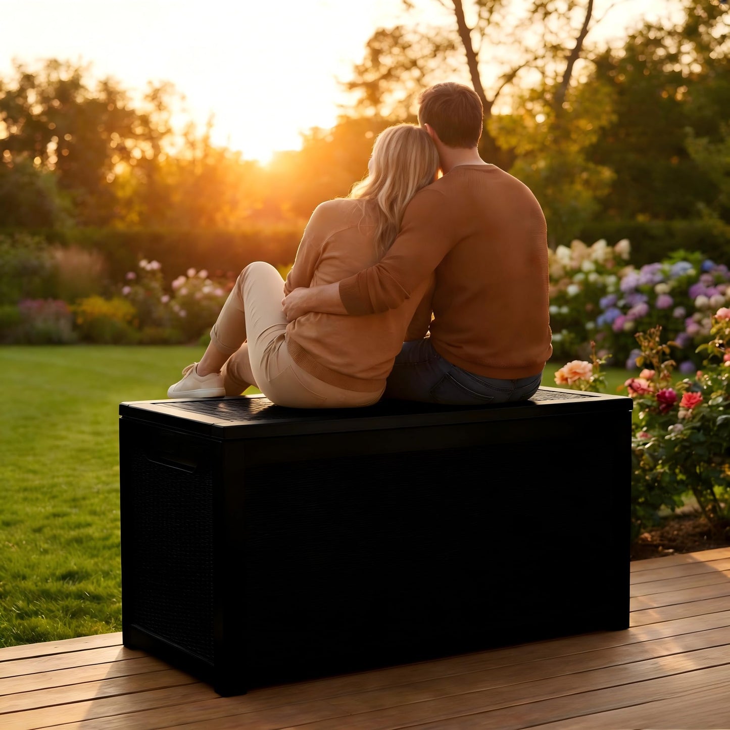 265 Gallon Resin Deck Box Outdoor Storage Chest, Large Waterproof Patio Storage Box All-Weather Garden Storage Container for Cushions, Pool Supplies, Yard Tools – Easy Assembly, Lockable Lid