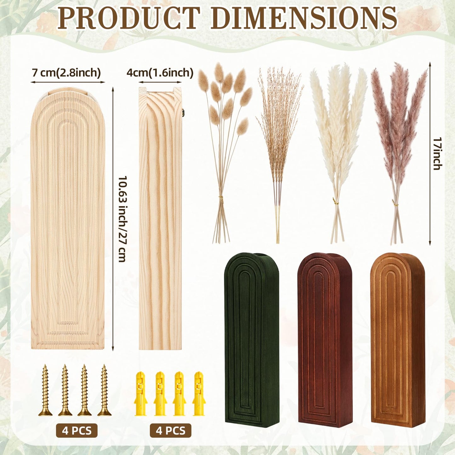 Ninehaoou 4 Pcs Wood Wall Planter Vase with Artificial Flowers, Farmhouse Boho Wall Hanging Decor for Living Room Entryway Bathroom Bedroom Kitchen Office Home Decoration(24 Pcs,Dried Pampas Grass)