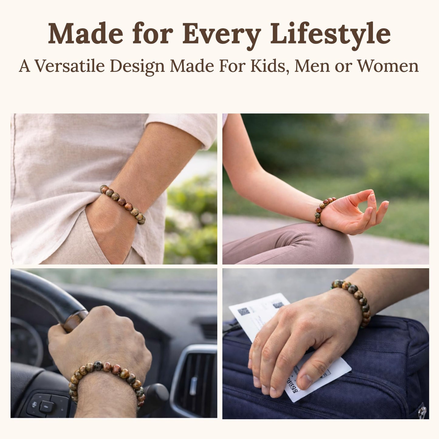 Elm City Direct 8mm Natural Stone Beaded Bracelet – Unisex Crystal Stretch Bracelets for Men & Women, Chakra & Healing Jewelry, Gift-Ready Beaded Bracelets (Egg Stone, 8mm)