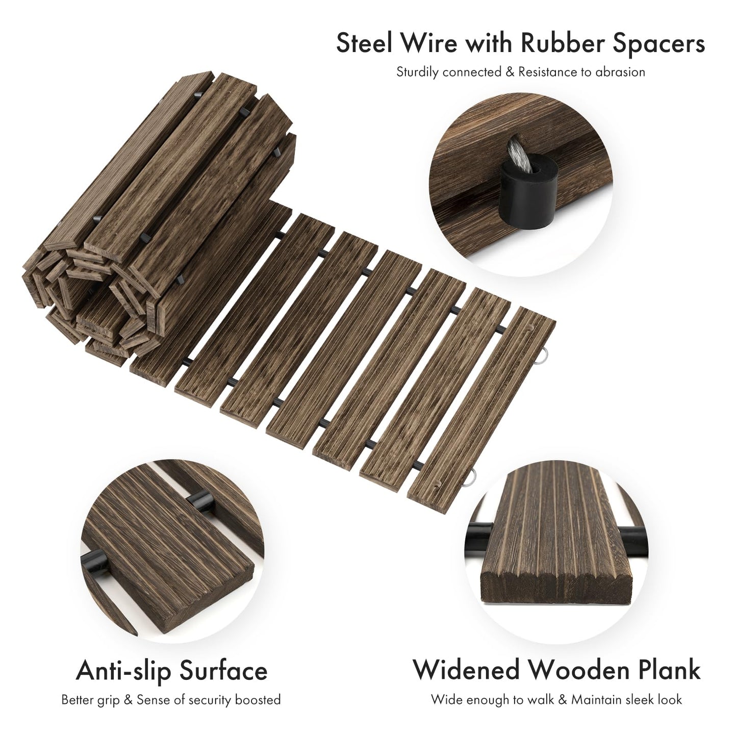 Amazer Wooden Garden Pathway Pavers for Outside,8.5FT Roll Out Straight Walkway Widened Plank Non-Slip Outdoor Patio Straight Path with 8 Stakes, Garden Lawn Boardwalk Backyard Walkway, Brown