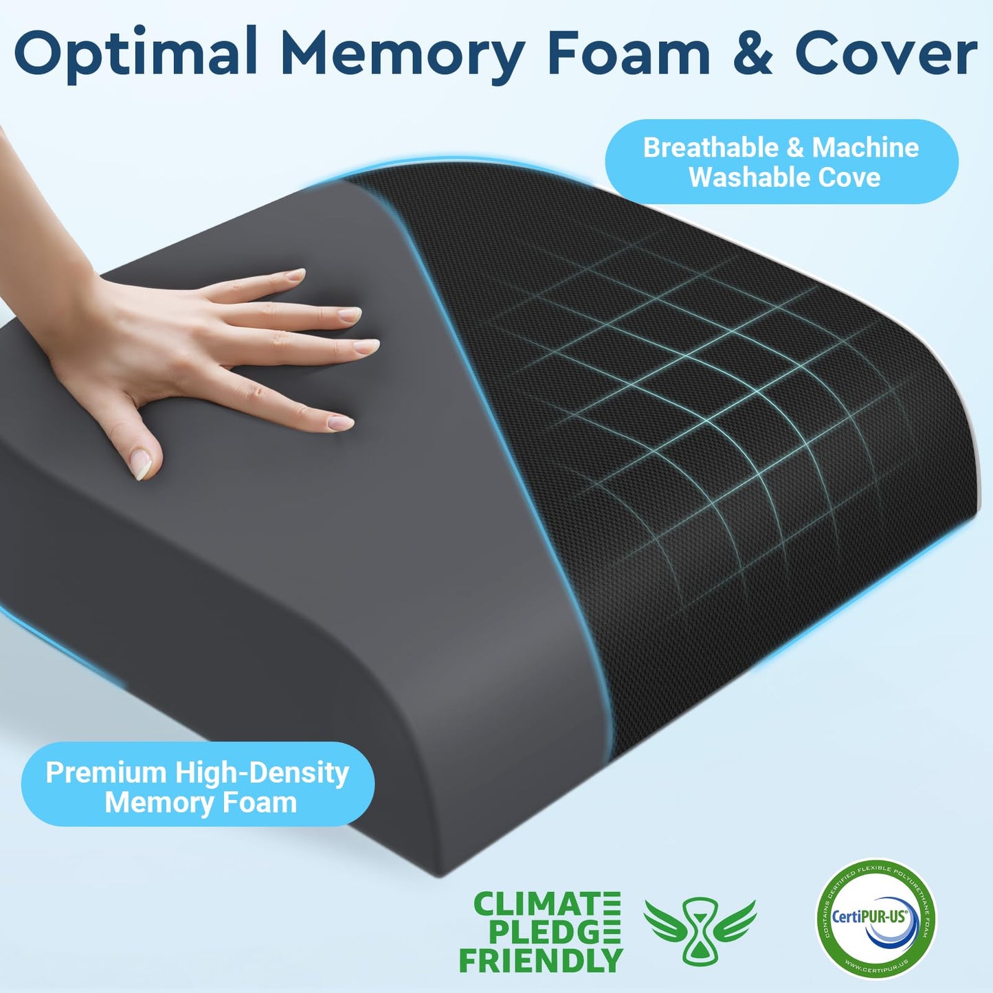 SofterCharm Seat Cushion, Memory Foam Office Chair Cushions for Long Sitting Hours, Chair Pad for Sciatica, Coccyx, Tailbone, Hip Pain & Pressure Relief, Office, Home, Car Seats, Airplane, Black/Large